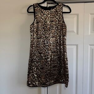 SCOOP Animal Print Leopard Sequin Tank Black Gold Dress Size Small